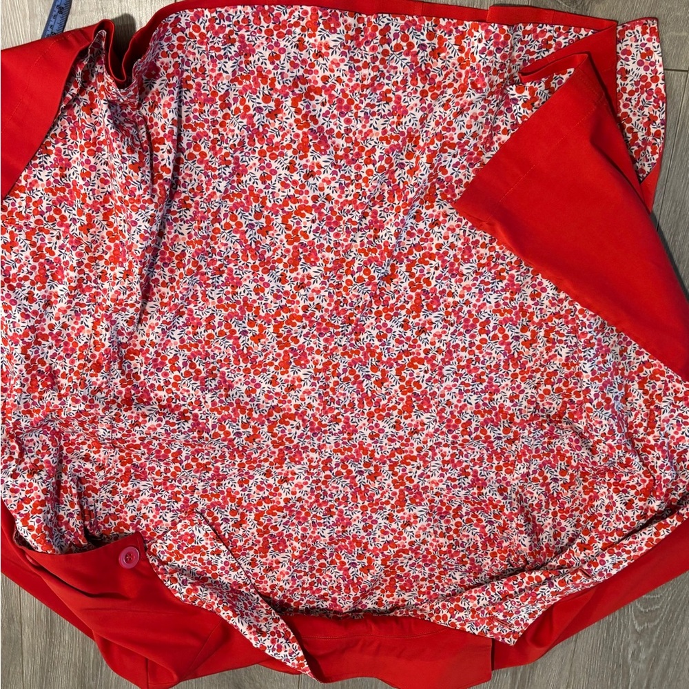 liberty Art Fabric Red Trench Coat with Floral Trim. Size M - Picture 10 of 10